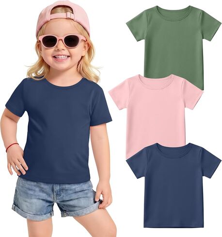 3 Pack Toddler and Baby Girls' Short Sleeve T-Shirts Crew Neck Basic Tops Casual Soild Tees Ages 18m-5t in Kuwait