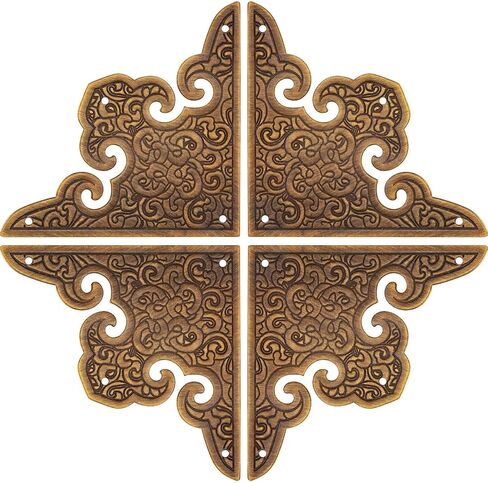 Antique Brass Decorative Box Corner Protector, 4Pcs Wooden Jewelry Gift Box Cabinet Chest Accessories Guard Edge Cover Flat Corner Brace (Bronze, Printing Pattern) in Kuwait