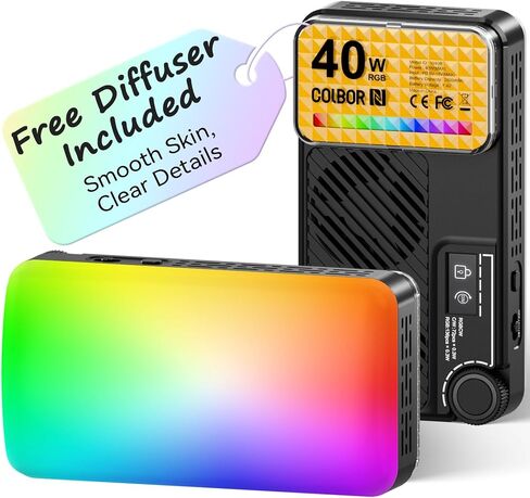 Moman Small LED Camera Light 40W, Full RGB Video Lights with Diffuser, App Control, 2500-9000K, CRI 97+, USB-C Fast Charging, Portable Photography Fill Light for Sony Canon Video Recording in Kuwait