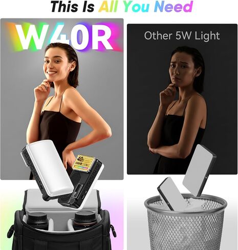 Moman Small LED Camera Light 40W, Full RGB Video Lights with Diffuser, App Control, 2500-9000K, CRI 97+, USB-C Fast Charging, Portable Photography Fill Light for Sony Canon Video Recording in Kuwait