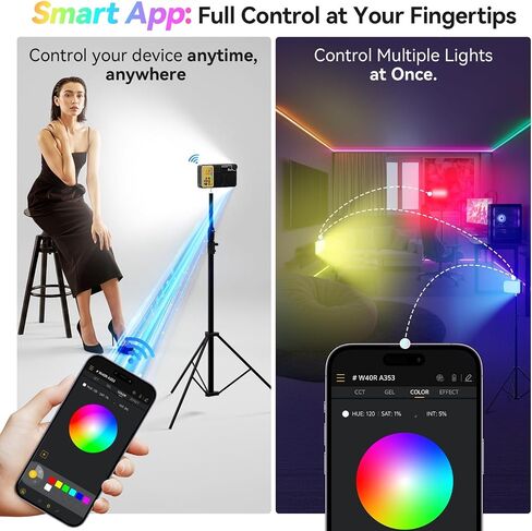 Moman Small LED Camera Light 40W, Full RGB Video Lights with Diffuser, App Control, 2500-9000K, CRI 97+, USB-C Fast Charging, Portable Photography Fill Light for Sony Canon Video Recording in Kuwait