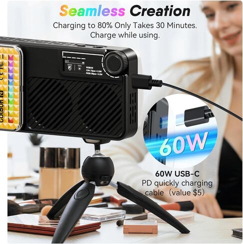 Moman Small LED Camera Light 40W, Full RGB Video Lights with Diffuser, App Control, 2500-9000K, CRI 97+, USB-C Fast Charging, Portable Photography Fill Light for Sony Canon Video Recording in Kuwait