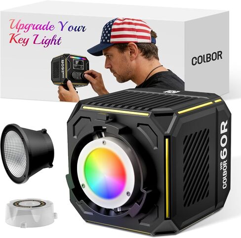 COLBOR 60W LED Video Light, Portable RGBCW COB Light with Built-in 59Wh Battery, 2700K-6500K Bi-Color & Full Color, CRI 96+, App Control, Support PD/DC Power, Photography Light for Outdoor Studio in Kuwait