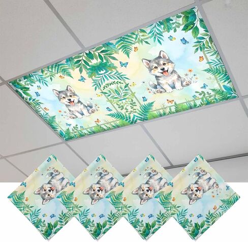 Cartoon Wolf Magnetic Fluorescent Light Covers for Ceiling Lights 2x4 Ft,Summer Butterfly Flowers Tropical Palm Plants Office Classroom Kitchen Drop Ceiling Light Covers Filters Shade Panel 3 Packs in Kuwait