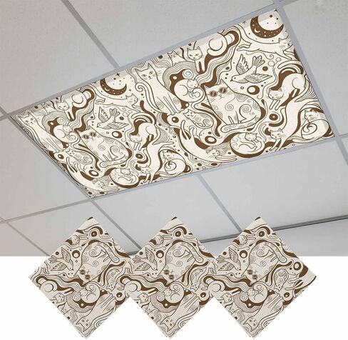 Black Cartoon Cats Magnetic Fluorescent Light Covers for Ceiling Lights 2x4 Ft, Modern Abstract Art Striped Cats Office Classroom Kitchen Drop Ceiling Light Covers Lighting Filters Shade Panel 2 Packs in Kuwait