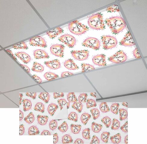 Pink Elephant Magnetic Fluorescent Light Covers for Ceiling Lights 2x4 Ft,Spring Floral Botanical Cartoon Rainbow Office Classroom Kitchen Drop Ceiling Light Covers Lighting Filters Shade Panel 1 Pack in Kuwait