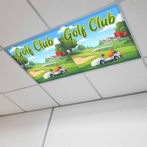 Cartoon Golf Magnetic Fluorescent Light Covers for Ceiling Lights 2x4 Ft, Chic Country Green Trees Cabins Sports Office Classroom Kitchen Drop Ceiling Light Covers Lighting Filters Shade Panel 2 Packs in Kuwait