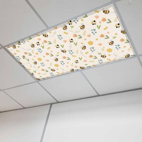 Flowers Bees Magnetic Fluorescent Light Covers for Ceiling Lights 2x4 Ft,Spring Cartoon Botanical Tulip Flowers Leaves Office Classroom Kitchen Drop Ceiling Light Covers Filters Shade Panel 2 Packs in Kuwait