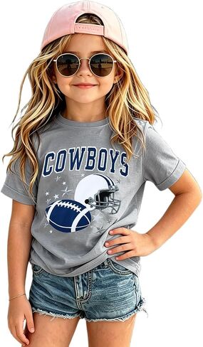 MODNTOGA Toddler Boys Girls Western Football Game Day Crewneck T-Shirt Helmet Star Print Sunday Sports Fans Short Sleeve Top in Kuwait