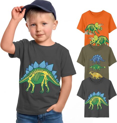 Xaatren 3 Pack Toddler Boys' Graphic T Shirts Baby Boy Short Sleeve Crew Neck Cotton Print Tees Summer Cartoon Tops 18M-5T in Kuwait