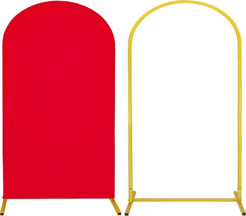 Metal Arch Stand and Cover Set,1 White Spandex Fitted Backdrop with 1 Gold Wedding Arched Stand Frame for Parties Birthday Baby Shower Bridal Banquet Decoration (7.2FT) in Kuwait