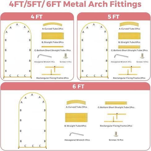 Metal Arch Backdrop Stand, 6FT+5FT+4FT Wedding Arch Frame, Gold Wedding Arch Backdrop Stand Set of 3, Balloon Arch Backdrop for Wedding Birthday Party Baby Shower Graduation Ceremony Decor in Saudi Arabia