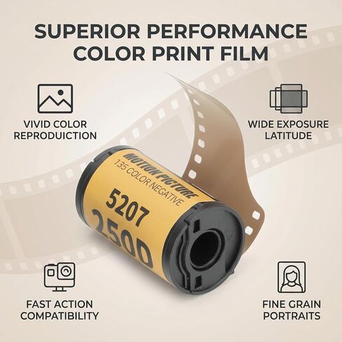 35mm Professional Color Print Film, 8 Sheets ECN-2 for 135 Cameras | HD Fine Grain, Wide Exposure Range, High Saturation Contrast Retro Tone, for Portrait & Motion Shooting in Kuwait