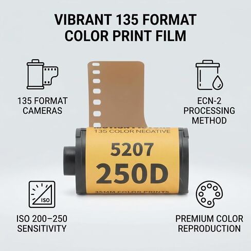 35mm Professional Color Print Film, 8 Sheets ECN-2 for 135 Cameras | HD Fine Grain, Wide Exposure Range, High Saturation Contrast Retro Tone, for Portrait & Motion Shooting in Kuwait