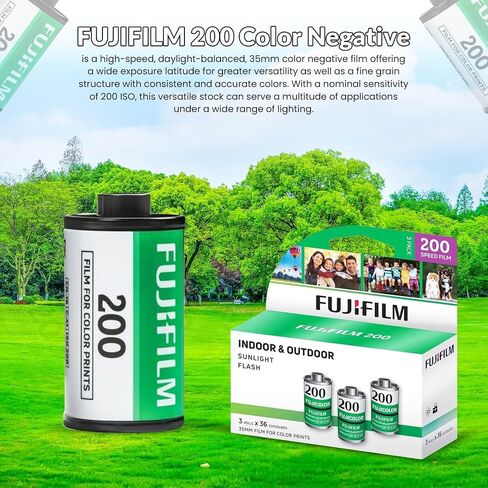 Fujifilm Fujicolor 200 ISO 35mm Color Film – 3 Pack (36 Exposures Each) + PixiBytes Microfiber Cleaning Cloth Color Negative Film (200 Speed, 1 Pack (3 Rolls)) in Kuwait