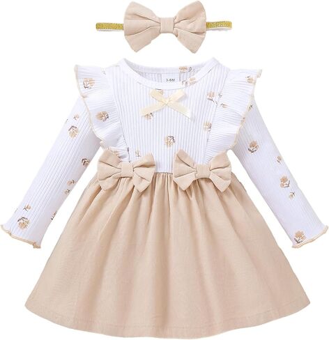 sweetabby Toddler Dress Baby Girl Clothes Fall Winter Ruffle Long Sleeve Bow Baby Girl Outfits Toddler Girls Clothes in Kuwait