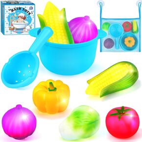 TSDATOWR Light Up Bath Toys, No Hole Vegetable Soup Set for Toddlers | LED Pretend Cooking Playset for Kids Ages 3-5 With Slotted Spoon, Soup Pot and Mesh Bag for Bathtub, Pool, or Beach in Saudi Arabia
