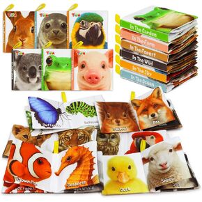 Taika 6PCS Soft Books, Cloth Books, Bath Toy, Preschool Learning Toy | Washable Non-toxic, Soft Fabric Shower Toy, Wild Wonders World, Educational Learning for Baby Infant, Crinkle Squeaky in Kuwait