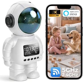 2K Indoor Astronaut Clock Robot Security Camera, 2.4G/5G WiFi Baby Monitor Pet Dog Camera with App, Long Battery Life, 2-Way Audio, Color Night Vision, PIR Motion Detection, Cloud & TF Card Storage in Saudi Arabia