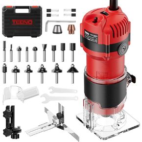 TEENO Router Tool, 6.5 Amp 1.25 HP Compact Wood Router Tool for Woodworking, 6 Variable Speeds, 1/4" Palm Hand Trimmer With 15-Pc Tungsten Carbide Router Bits, Edge & Roller Guides, Carrying Case in Saudi Arabia