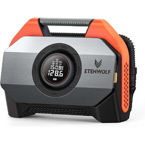 ETENWOLF VORTEX S6 Tire Inflator Portable Air Compressor, Cordless Air Pump | with 19200mAh for Heavy-duty Vehicle, Car & Inflatables-100% Duty Cycle & Dual Cylinder-Bike Pump-LED Backlight, Vivd Orange in Kuwait