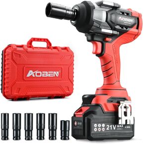 AOBEN Cordless Impact Wrench 1/2 Inch, Power Impact Gun Kit, Max 600N. M/450Ft-lbs High Torque Electric Impact Driver for Car RV Tire, 4.0Ah Battery, Charger, 6 Sockets & Storage Tool Case in Saudi Arabia