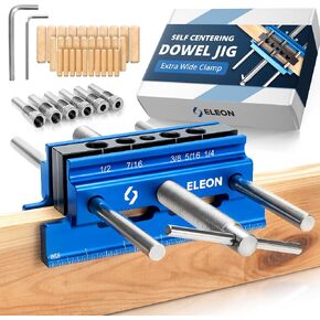 ELEON Self Centering Dowel Jig with Elongated Jaws & Extra Wide Clamp up to 6.7" - Precision Woodworking Made Effortless - Lasting Craftsmanship - Aluminum Alloy Drill with Guide & 6pcs Drill Bushings in Saudi Arabia