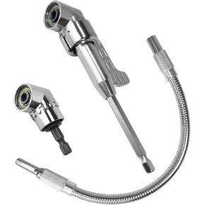 Guyuyii 90°/105° Right Angle Drill Attachment Kit and 11.8" Flex Extension | for DIY, Tight-Space Drilling, Automotive, Furniture Repair with 1/4" Hex, Compatible with Power Drill/Screwdriver, Silver in Saudi Arabia