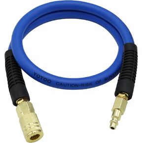YOTOO Air Hose 3/8 in x 50 ft, Heavy Duty Hybrid Air Compressor Hose, Flexible, Lightweight, Kink Resistant with 1/4" Industrial Quick Coupler Fittings, Bend Restrictors, Blue in Kuwait