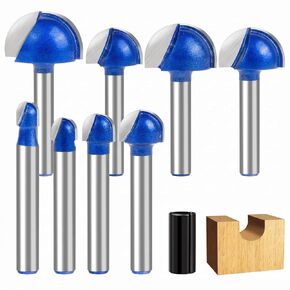 Core Box Router Bit Set, 8Pcs Solid Carbide 1/4 Inch Shank Woodworking Tool with 1/4" to 1" Round Nose Double Flute Bits, for Half Round Grooves and Cove Cutting for Woodworking Grooves and Coves in Saudi Arabia