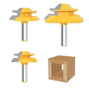 Pynsseu 45 Degree Lock Miter Router Bit 1/4 Inch Shank 3 Pcs Joint Router Bit Set, Carbide Steel Router Bits for Woodworking, Wood Milling Cutter for Making Miter Joint 1/2", 5/8", 3/4" Cutting Height in Saudi Arabia