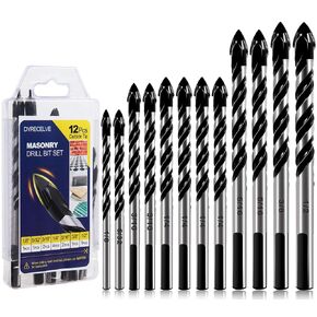 DYRECELVE 12-Piece Masonry Drill Bit Set and Concrete Drill Bit Set | Carbide Tile Drill Bits and Brick Drill Bit, 7 Sizes 1/8 to 1/2 Inch for Cement, Ceramic, Glass, Wood and Plastic in Saudi Arabia