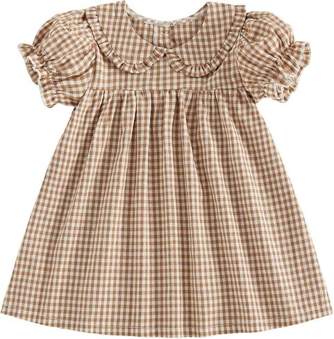 Toddler Baby Girl Dress Retro Gingham Ruffle Doll Collar Smocked Princess Dress Cute Summer Casual Sundress Playwear in Kuwait