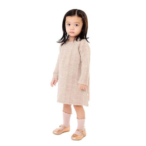 Copper Pearl Sweater Dress: Super-Soft and Stretchy Baby Knit Sweater Dress with Heart Detail - Stylish Baby Clothes Cable Knit Baby Dress - Oatmeal, 18-24m in Kuwait