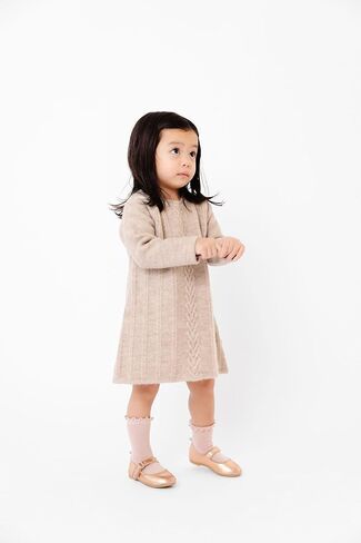 Copper Pearl Sweater Dress: Super-Soft and Stretchy Baby Knit Sweater Dress with Heart Detail - Stylish Baby Clothes Cable Knit Baby Dress - Oatmeal, 18-24m in Kuwait