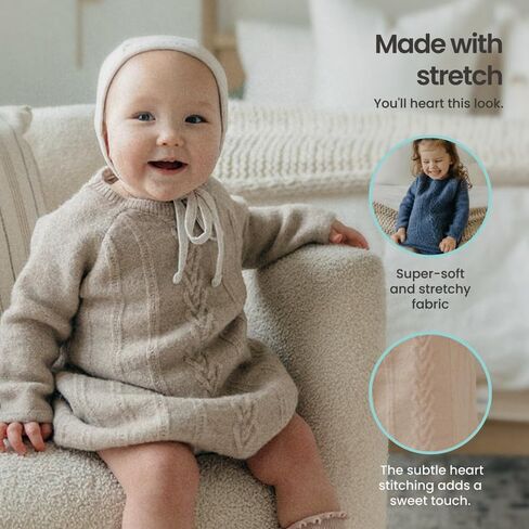 Copper Pearl Sweater Dress: Super-Soft and Stretchy Baby Knit Sweater Dress with Heart Detail - Stylish Baby Clothes Cable Knit Baby Dress - Oatmeal, 18-24m in Kuwait