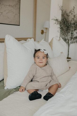 Copper Pearl Sweater Dress: Super-Soft and Stretchy Baby Knit Sweater Dress with Heart Detail - Stylish Baby Clothes Cable Knit Baby Dress - Oatmeal, 18-24m in Kuwait