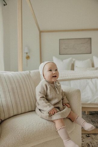 Copper Pearl Sweater Dress: Super-Soft and Stretchy Baby Knit Sweater Dress with Heart Detail - Stylish Baby Clothes Cable Knit Baby Dress - Oatmeal, 18-24m in Kuwait