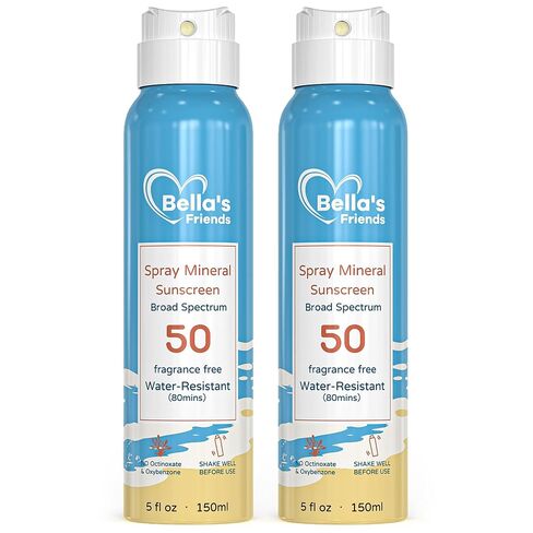 Kids Sunscreen Spray SPF 50, Travel Size Mineral Sunscreen Spray with Zinc Oxide, Reef Safe Sun Protection for Sensitive Skin, Beach Vacation Camping Essentials for Summer, Water-Resistant, 2 Pack in Kuwait