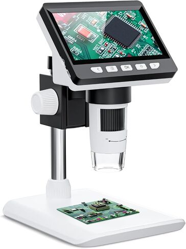4.3" Digital Microscope for Adults, SKYEAR Coin Microscope 1000X Magnification with 8 Ajustable LED Fill Lights, USB Microscope for Windows/MacOS, Coin Collection Supplies-White in Kuwait