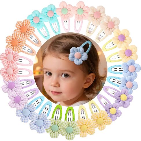 XIMA 24Pcs Cute Flower Hair Clips for Baby Girls, No Slip Toddler Hair Barrettes, Soft Fabric Hair Accessories for Infants Kids, Daily Wear & Gift in Kuwait