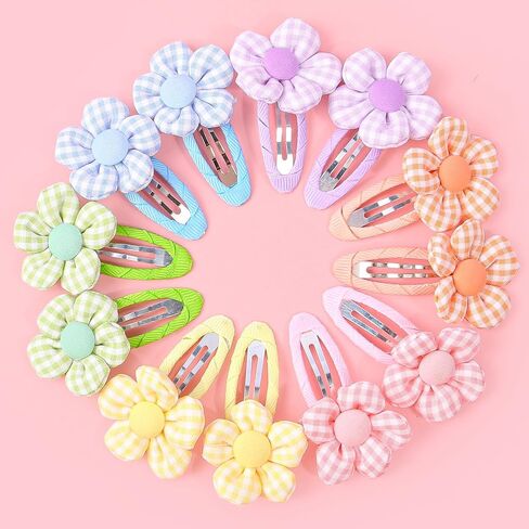 XIMA 24Pcs Cute Flower Hair Clips for Baby Girls, No Slip Toddler Hair Barrettes, Soft Fabric Hair Accessories for Infants Kids, Daily Wear & Gift in Kuwait