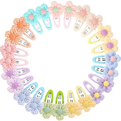 XIMA 24Pcs Cute Flower Hair Clips for Baby Girls, No Slip Toddler Hair Barrettes, Soft Fabric Hair Accessories for Infants Kids, Daily Wear & Gift in Kuwait