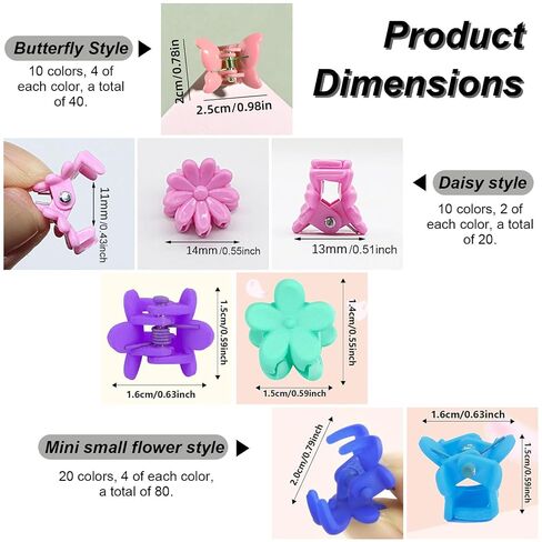140 Pcs Mini Hair Clips, Flower Butterfly Small Daisy Hair Clips Small Claw Clips With Organizer Box Cute Hair Accessories in Kuwait