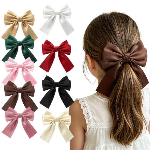 9-Piece Bow Hair Clip Hair Bows for Girls Solid Satin Ribbon Hair bows | Durable Grosgrain Ribbon, Non-Slip Alligator Clips, Party, School, Birthday Gift for Toddler & Little Girls in Kuwait
