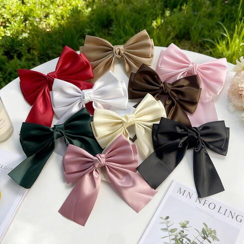 9-Piece Bow Hair Clip Hair Bows for Girls Solid Satin Ribbon Hair bows | Durable Grosgrain Ribbon, Non-Slip Alligator Clips, Party, School, Birthday Gift for Toddler & Little Girls in Kuwait