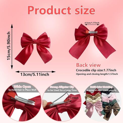 9-Piece Bow Hair Clip Hair Bows for Girls Solid Satin Ribbon Hair bows | Durable Grosgrain Ribbon, Non-Slip Alligator Clips, Party, School, Birthday Gift for Toddler & Little Girls in Kuwait