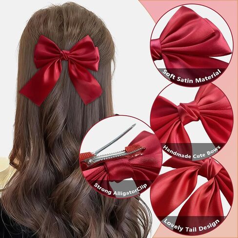 9-Piece Bow Hair Clip Hair Bows for Girls Solid Satin Ribbon Hair bows | Durable Grosgrain Ribbon, Non-Slip Alligator Clips, Party, School, Birthday Gift for Toddler & Little Girls in Kuwait