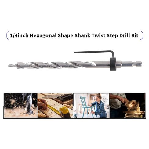 3/8" Pocket Hole Drill Bit,Replacement Twist Step Drill Bit with Adjustable Depth Stop Collar, Lip and Spur Point Design for Precise Drilling in Kuwait