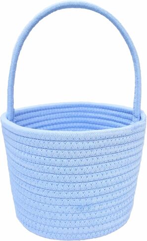 Prudance 6" x 5" Small Cotton Rope Basket with Handle,Blue,Favors Basket | Woven Gift Basket, for Birthday, Baby Shower,Easter, Christmas, Home Decor in Kuwait